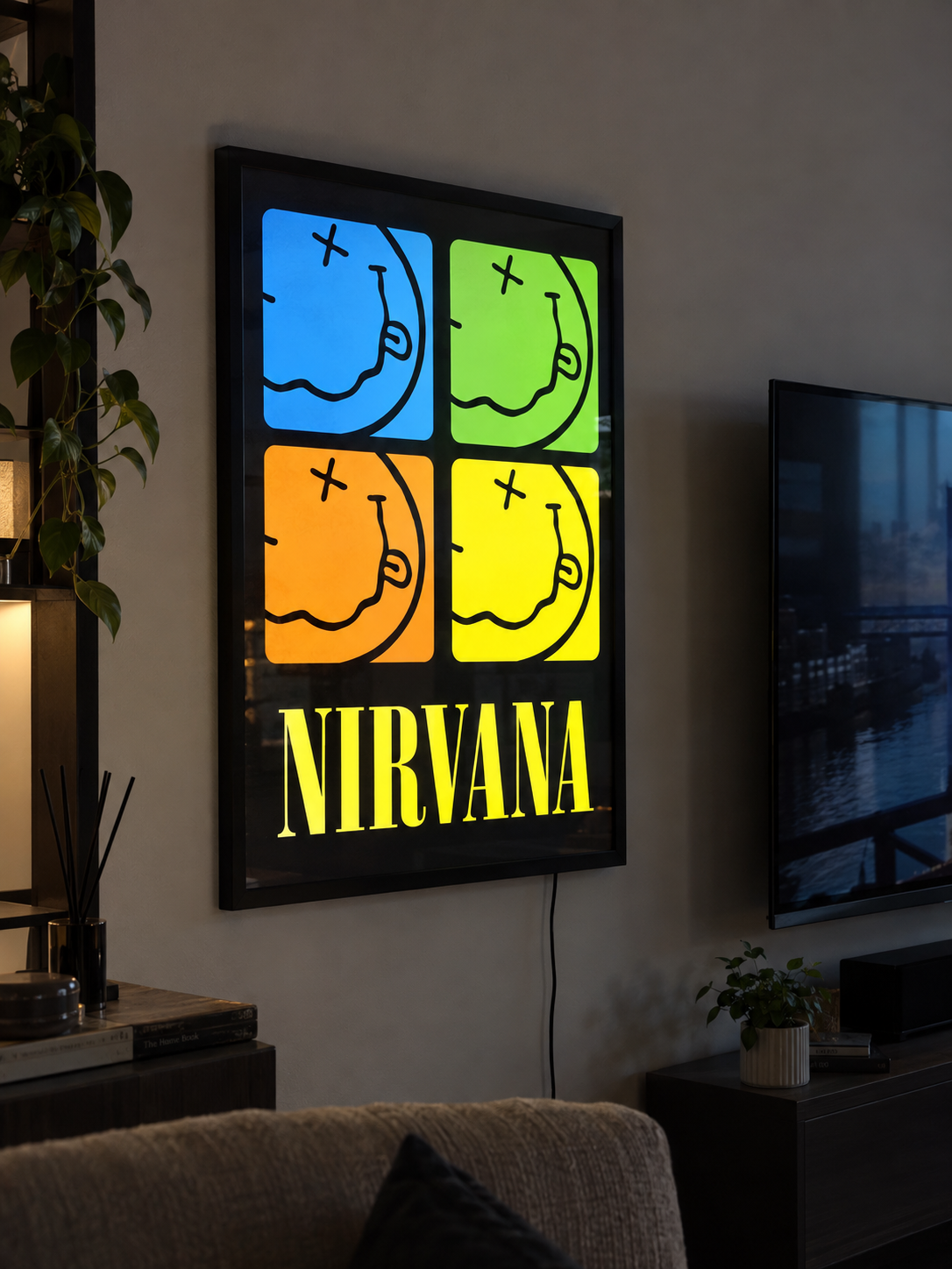 Nirvana Poster Tasarım Işıklı Çerçeve Poster – A2 Ultra İnce LED Lightbox Çerçeve