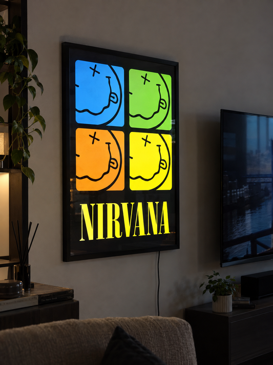 Nirvana Poster Tasarım Işıklı Çerçeve Poster – A2 Ultra İnce LED Lightbox Çerçeve